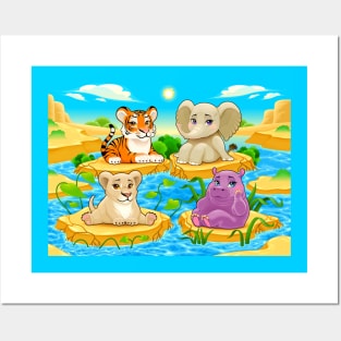 Baby cute Jungle animals in a natural landscape Posters and Art